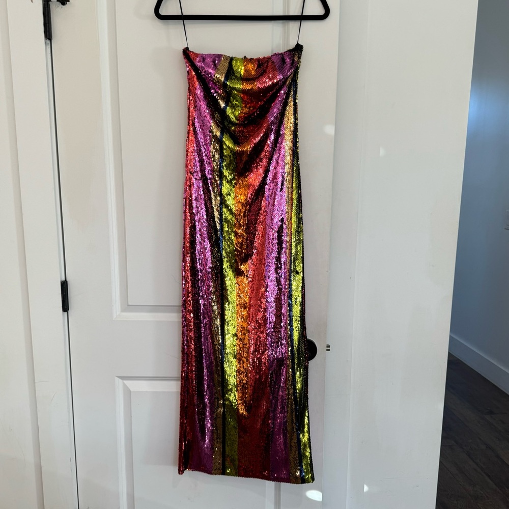 Sugar + Lips Multicolor Sequin Strapless Stretch … - image 2